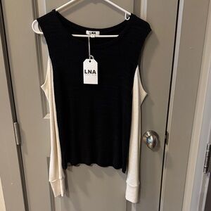 NWT LNA Two-Tone Black and Cream Cut Out Sweater
